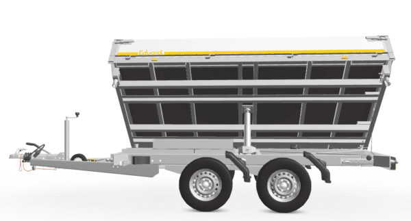 Ribaltabile trilaterale 311 x 160 cm, 2700 kg, pompa elettrica e manuale di emergenza con rampe di carico, supporti•