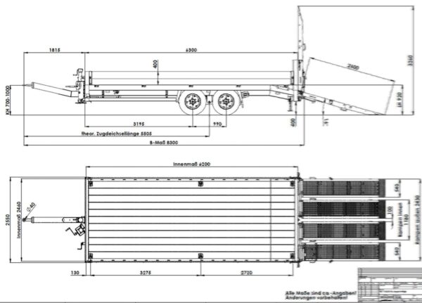 Humbaur Schwerlastanhänger Bauprogramm HBT 106224, Tandem-Überlader, Ladefläche abgeschrägt, Gesamtgewicht 10,5t 6