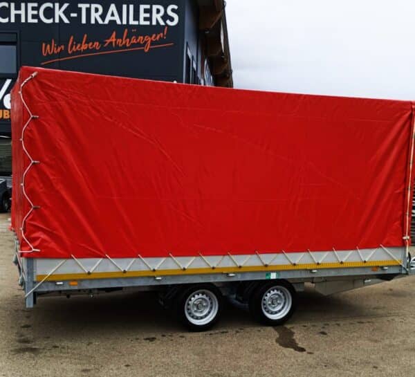 Schnäppchenmarkt Eduard 400 x 200 cm, 3000 kg, mit Hochplane 180 cm, mit Rampen und Stützen – Bild 2