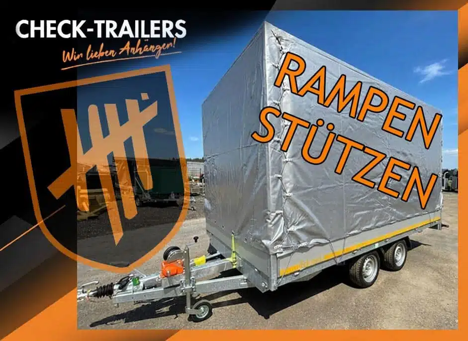 Schnäppchenmarkt Planenanhänger 4022 mit Standardplane 220 cm hoch montiert, 3500 kg, Rampen, Stützfüße