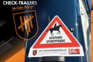 Hinweisschild "Achtung-Sportpferde" für Pferdeanhänger