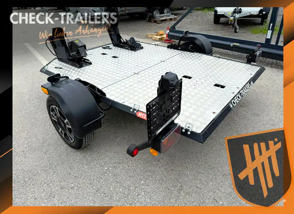 Rimorchio per moto Lorries MT2 usato, come nuovo con segni di usura, per 2 motociclette, 750 kg con cerchi in lega