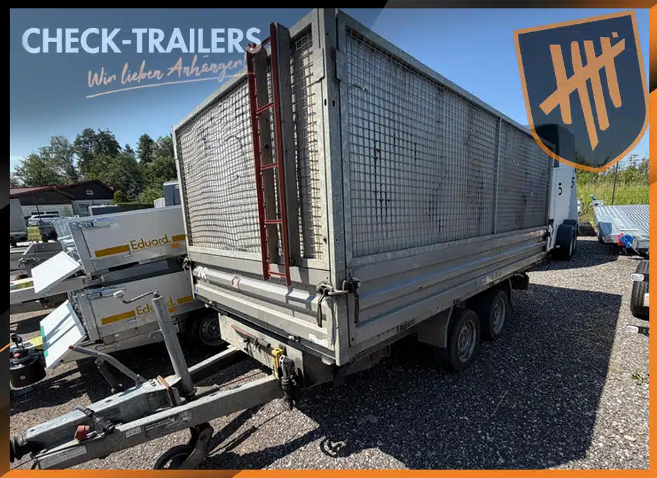 Gebrauchter Humbaur 3-S-Kipper HTK 3500.37, Rampen, hohe Bordwände 135 cm, reparaturbedürftig